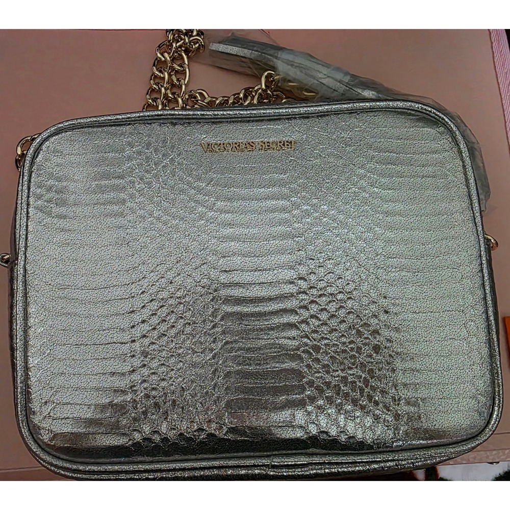 NWT- Victorias Secret Metallic Silver Snakeskin Embossed Crossbody